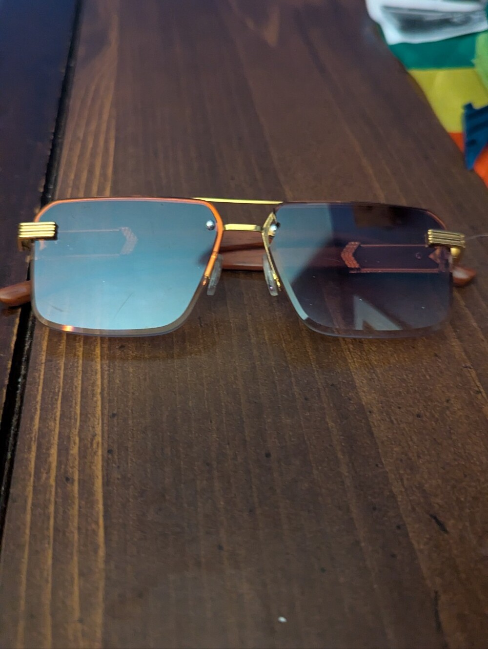 Rimless Rectangular Sunglasses with Gradient Brown Lenses - Picture 2 of 5